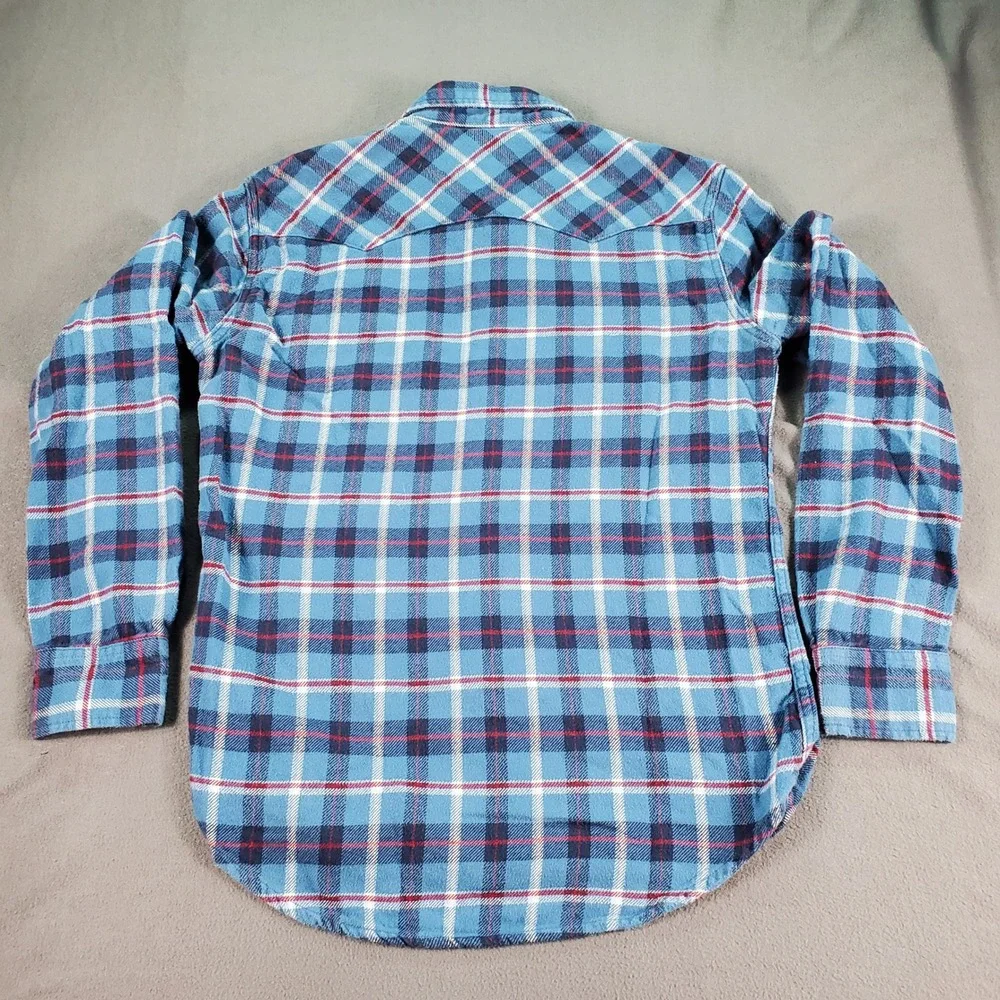 Levis Mens Blue Plaid Western Flannel Pearl Snap Long Sleeve Shirt Size M